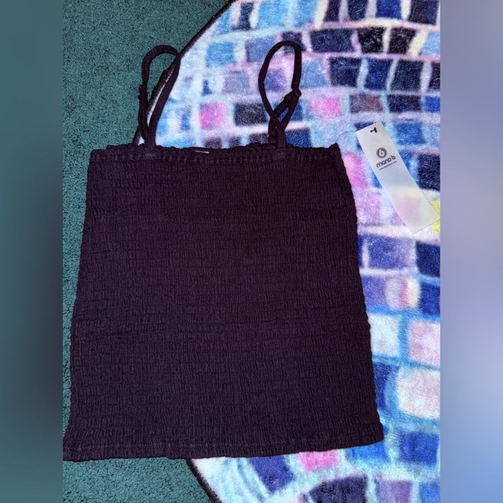 Mono B Black Cotton Crop‎ Top with Straps - Size Small